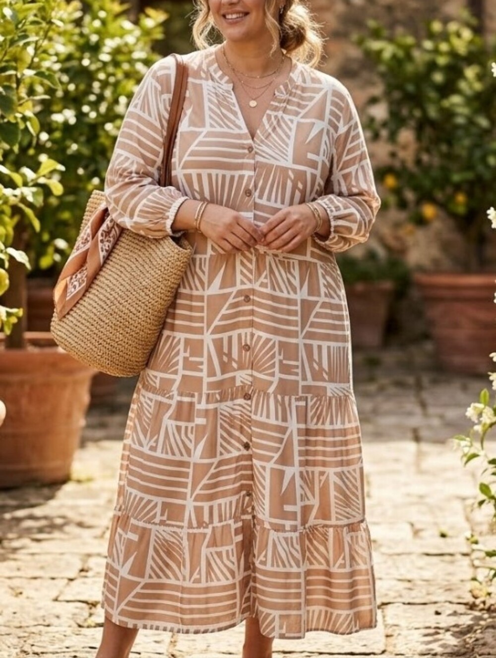 Salty Lemon Brand... Beige and White Rayon Piece with Subtle Pattern